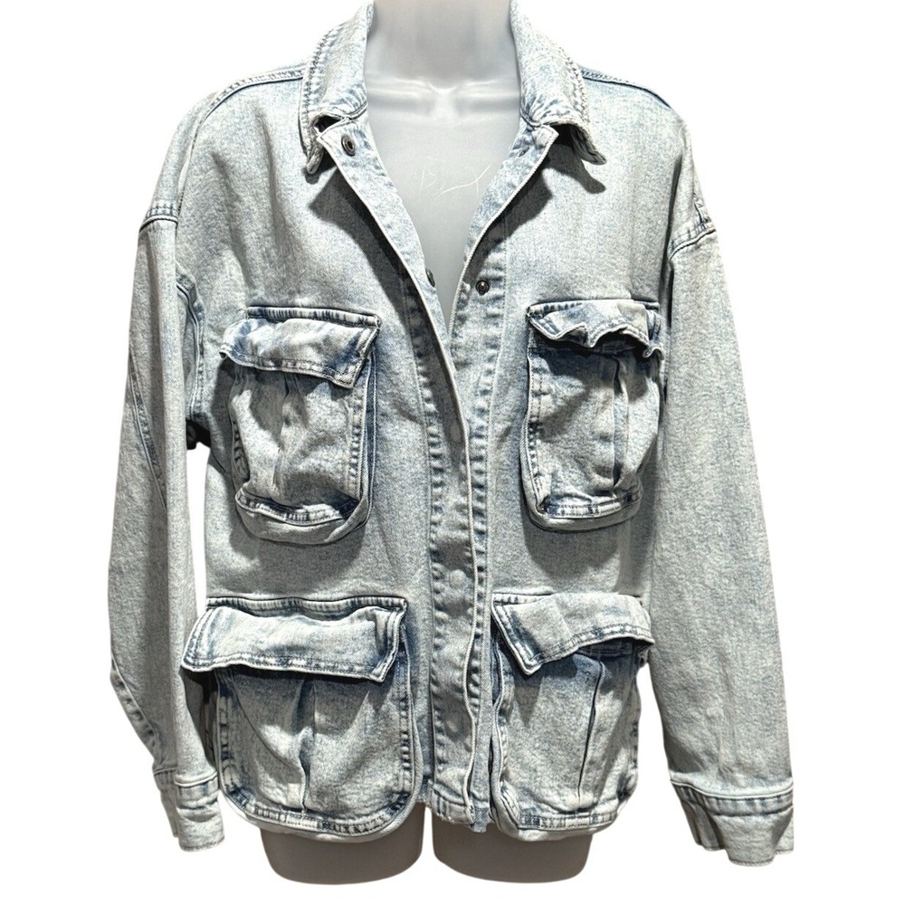 Y2K SO Acid Wash Distressed Denim Jacket Womens Large Trucker Streetwear Jean L